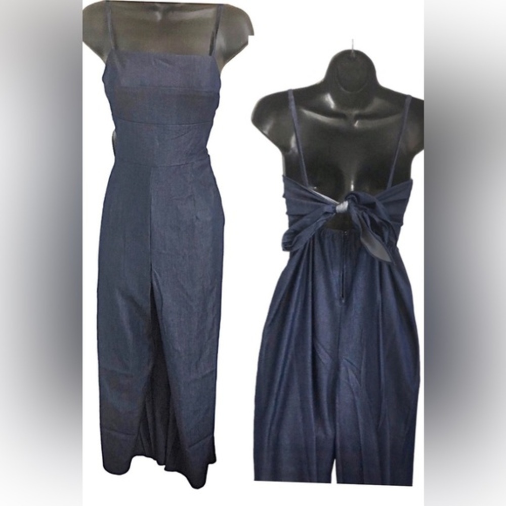 Trixxi dark‎ denim stretch open tie back jumpsuit romper size small brand new